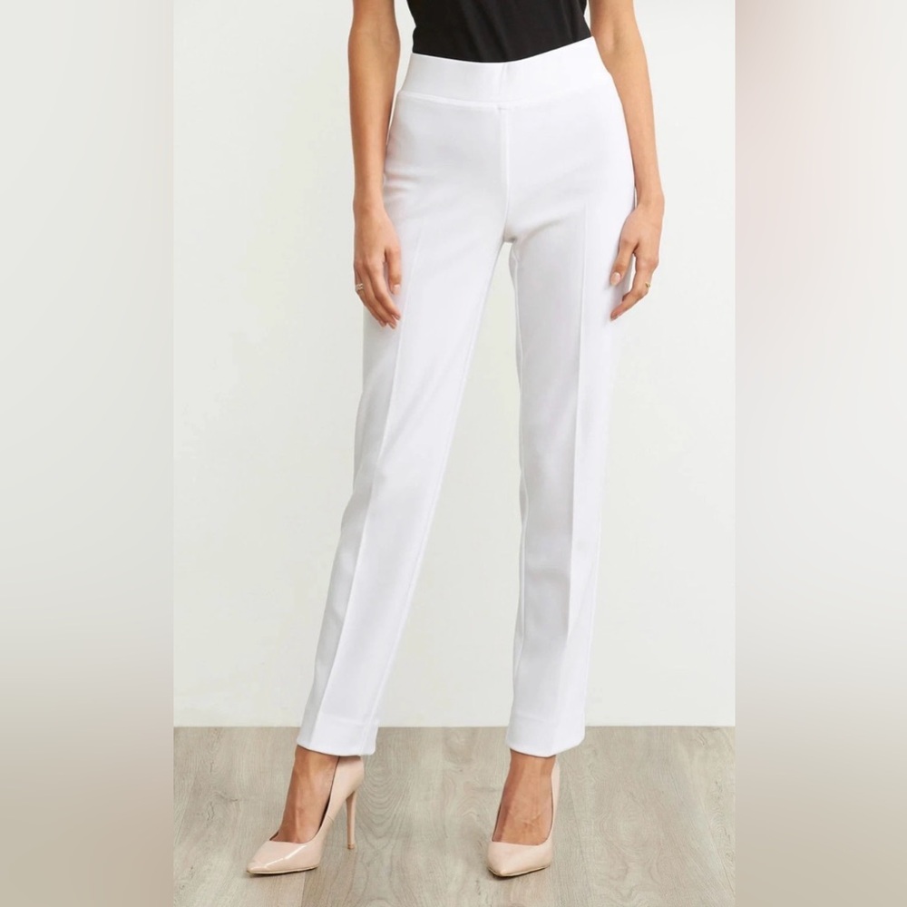 Joseph Ribkoff Women’s White Straight Leg Lined Pants with Split Back Hem Sz 18.